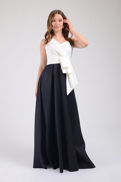 SpringStore Rochie de seara neagra fara bretele - cu fundita la talie