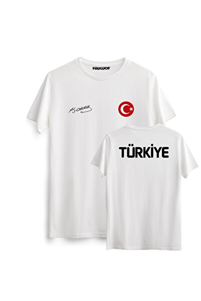 hakuof Türkiye Atatürk İmzalı Özel Tasarım Tişört Pamuklu (Metalize Türk Bayr...