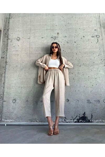 Ekim Store طقم قميص وبنطلون كتان
