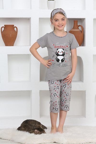 KAPİKİDS Red Panda Printed Short Sleeve Pajama Set - Crew Neck, Eye Patch