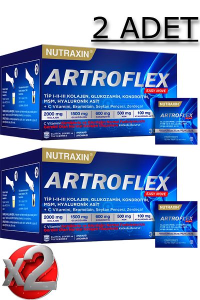 Nutraxin Easy Move Artroflex - 2 Pieces of 30 Sachets (Glucosamine, MSM, Chondroitin, Bromelain, Collagen, Okra Flower)