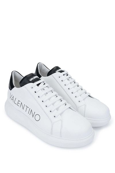 Mario Valentino White and Black Unisex Genuine Leather Sneakers - Sports Shoes