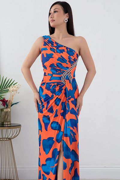 PULLIMM Rochie de seară din satin cu un singur umăr - Detaliu cu pietre prețioase, DNS1617