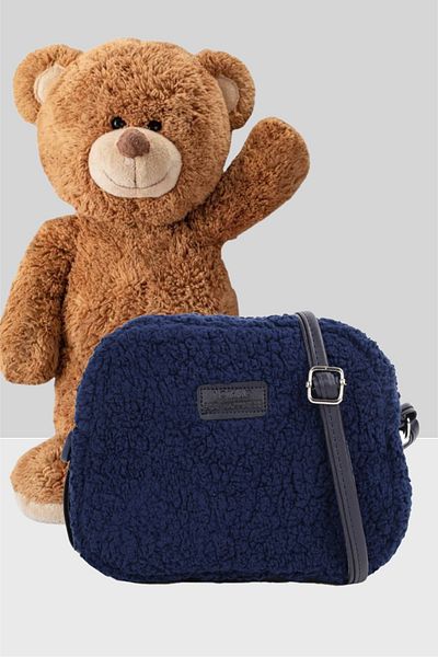 NOTHING Women's Navy Blue Furry Plush Mini Urban Cross Shoulder Bag