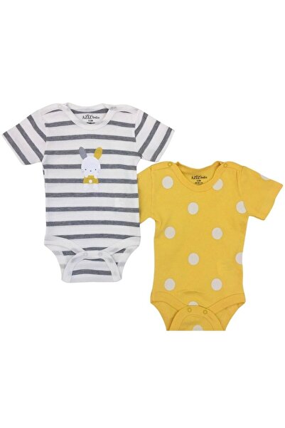 Aziz Bebe حفاضات أطفال مكونة من قطعتين منقوشة على شكل أرنب ورقبة دائرية وأكما...