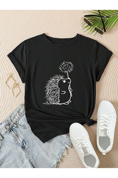 EFFRENATU Plus Size Cute Hedgehog Printed T-shirt