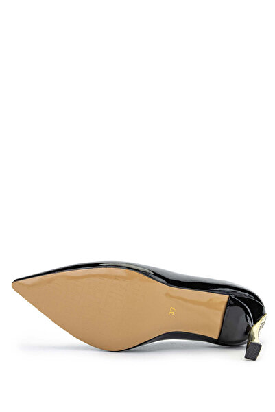Tamer Tanca Kadın Vegan Siyah Rugan/Gold Stiletto Ayakkabı