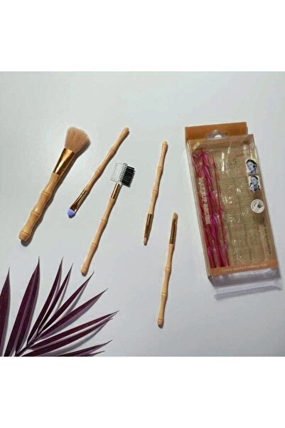 gaman Набір для макіяжу з 5 предметів, відкритий, кавовий - з ручкою зі штучного бамбука