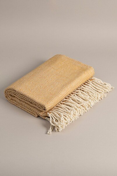 Koza Home Suez Mustard White Colored Wool TV Blanket 91250