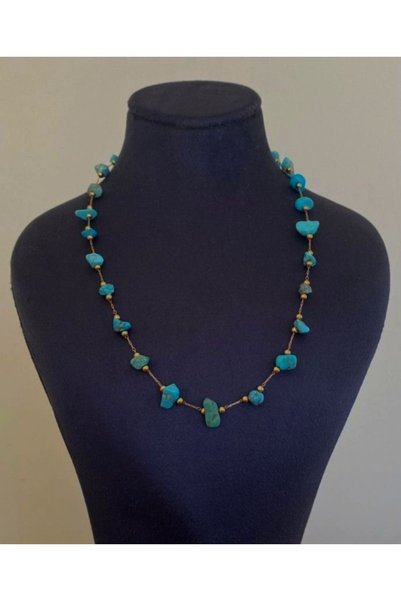 m mavi deniz accesories Natural Stone Steel Necklace Blue Stone Necklace
