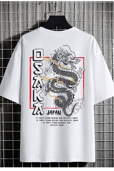 CANDEL Unisex White Osaka Japan Printed Oversize Tshirt