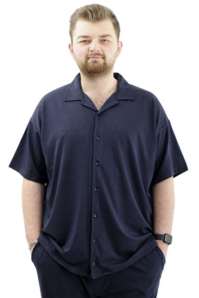 ModeXL Men's Shirt - Mode XL, Plus Size, Apas Collar, JAKAR U24380 Navy Blue