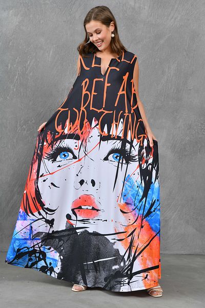 lovebox Übergroßes Maxi-Strandkleid mit Digitaldruck – mit Taschen, ärmellos, Damen, 10032