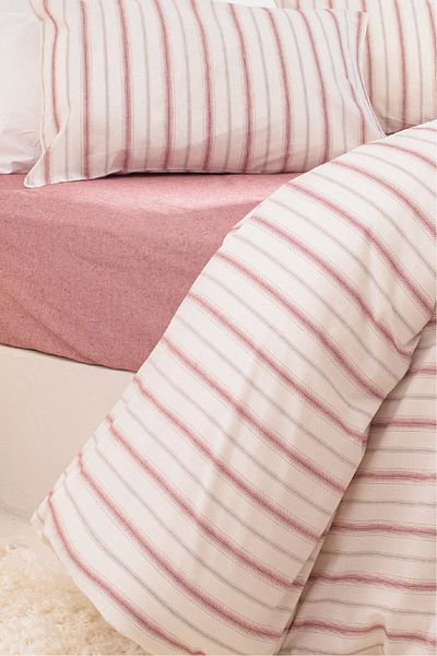 Koza Home Viento Duvet Cover Set Cotton Claret Red Brown Striped Double Size 200x220 9522a