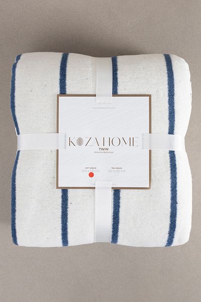 Koza Home Twin Blanket Soft Cotton Double Blanket Blue Cream 200 X 220 5027a