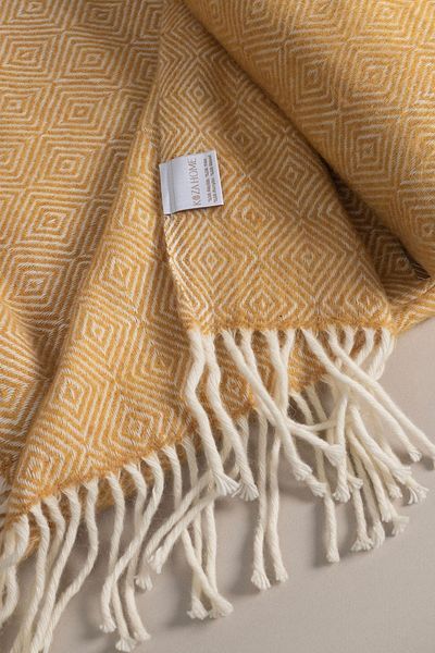 Koza Home Suez Mustard White Colored Wool Double Blanket 91252