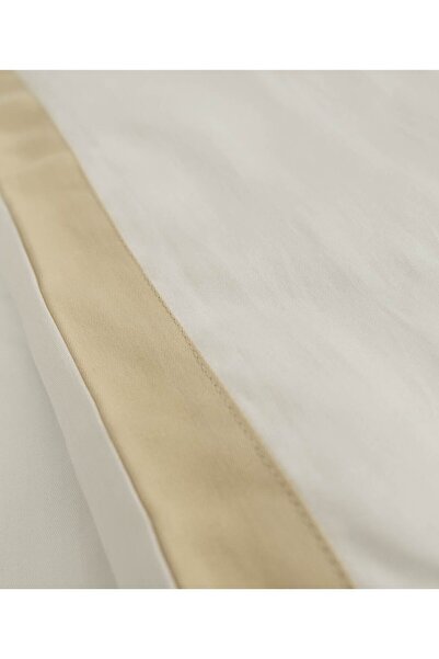 Koza Home Glow Satin Double Optical White Gold Piping Duvet Cover Set 4 Pillows + 240x260 Sheets