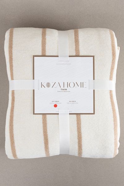 Koza Home Twin Blanket Soft Cotton Double Blanket Brown Cream 200 X 220 5028a