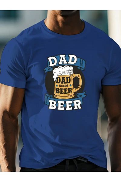 WOODROFFE Ανδρικό μπλουζάκι Beer DAD με στάμπα Oversize Crew Neck - Μαύρο, Λευκό, Σαξ, Μπεζ