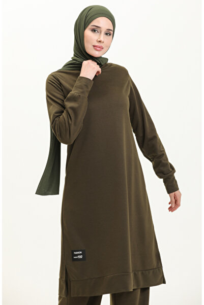 sefamerve Khaki zelená dvojstrunová súprava tuniky a nohavíc - 0044-07