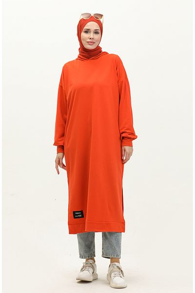 sefamerve Orange Hooded Long Tunic - 0271-04