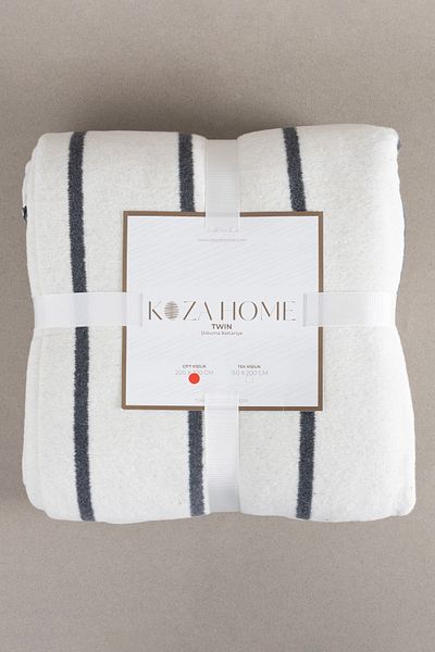 Koza Home Twin Blanket Soft Cotton Double Blanket Anthracite Cream 200 x 220 5030A