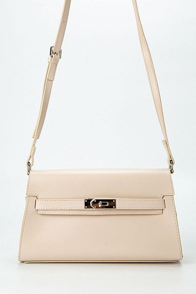 minebag Women's Crossbody Bag - Faux Leather, Vojta Lock Detail, Cream