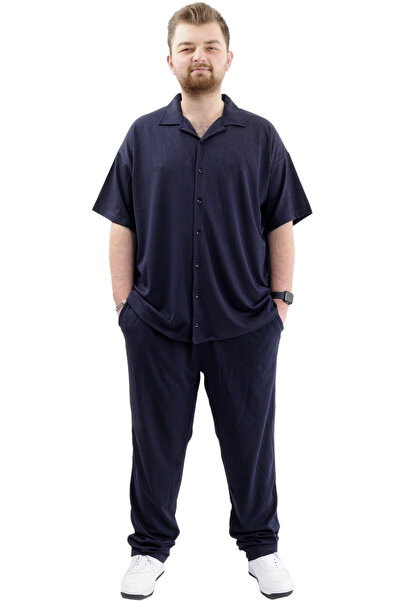 ModeXL Men's Shirt - Mode XL, Plus Size, Apas Collar, JAKAR U24380 Navy Blue