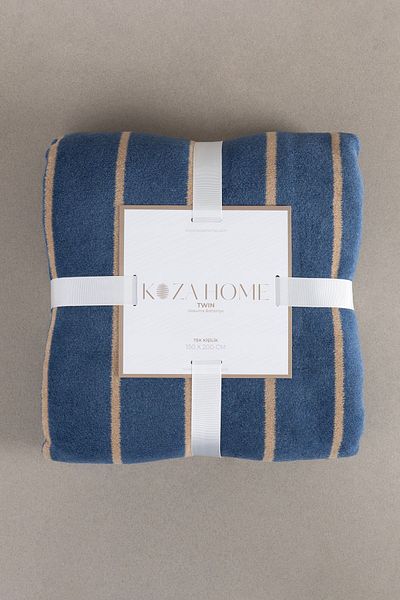 Koza Home Twin Blanket Soft Cotton Single Blanket Brown Blue 150 x 200 5025A