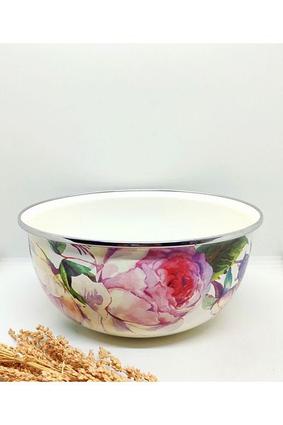 EBRULİEMAYE Rose Enamel 3 liter Bowl Kneading and Mixing Salad Container