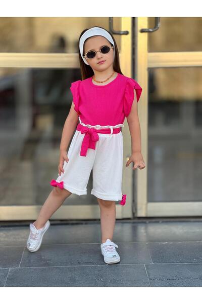 Burçak Butik Girls Shorts / Blouse / Bonnet / Belt 4 Piece Eid Festive Bottom Top Set