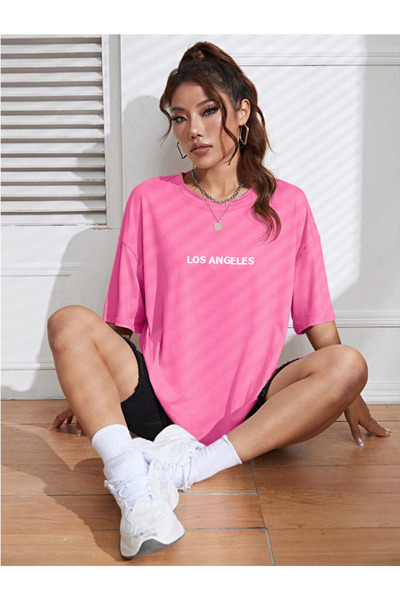 Revasser LOS ANGELES Printed - Πολύχρωμο υπερμεγέθη βαμβακερό μπλουζάκι με λαιμόκοψη Unisex