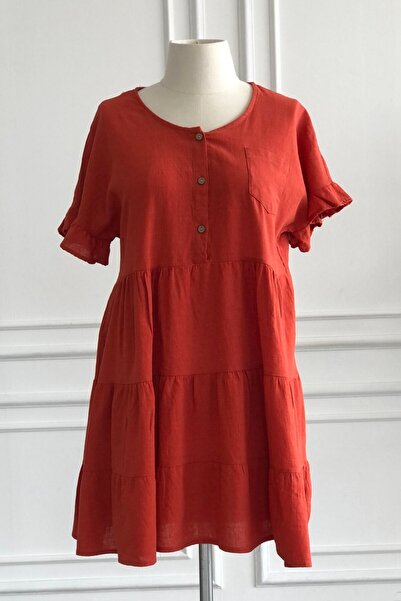 Yağmur Butik Rochie scurtă de in - Detaliu volant