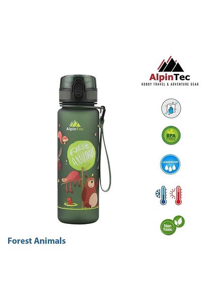 AlpinTec Dark Green Tritan 500 ml Children's Water Bottle - Animals
