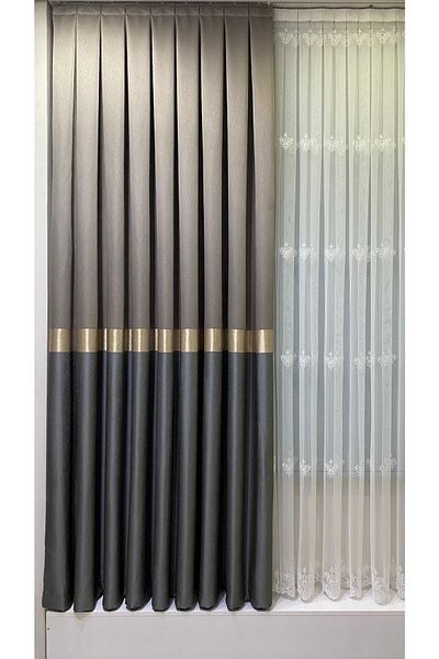 Fon Dünyası Panel Background Curtain Milky Brown Light Anthracite (single Wing)
