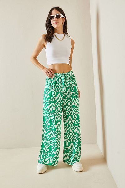 XHAN Patterned Green Wide Leg Trousers - 5YXK5-48648-08