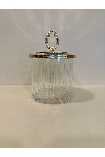 PLUS HOME KAVONOZ Set of 3 - Gold with Cut Glass and Tray