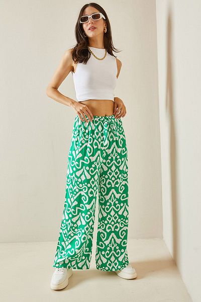 XHAN Patterned Green Wide Leg Trousers - 5YXK5-48648-08