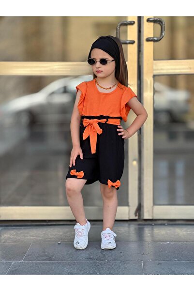 Genel Markalar Kız Çocuk Şort - Bluz - Bone - Kemer 4 Parça Alt Üst Takım - B...