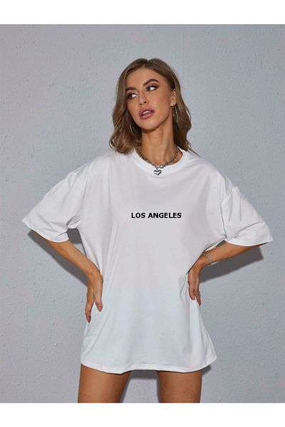 Revasser LOS ANGELES Printed - Πολύχρωμο υπερμεγέθη βαμβακερό μπλουζάκι με λαιμόκοψη Unisex