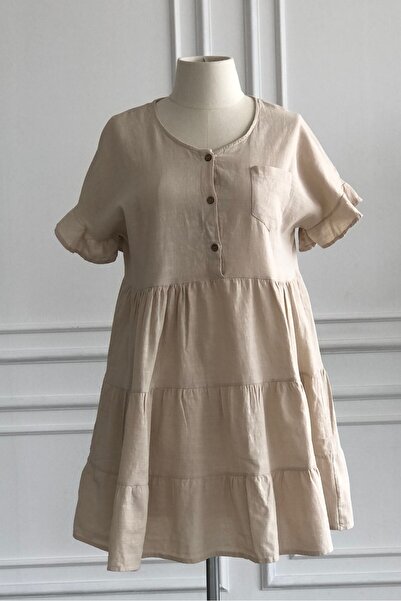 Yağmur Butik Rochie scurtă de in - Detaliu volant