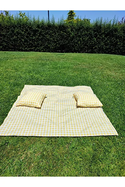 Meryemce Ev Tekstili 170x170cm Petite Checked Picnic Mat - 50cm x 50 cm 2 Cushions