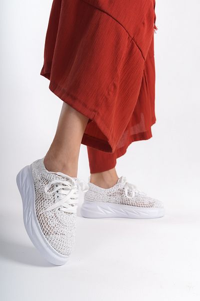 Moda Değirmeni Dámské bílé krajkové tenisky - Bg1067-101-0001