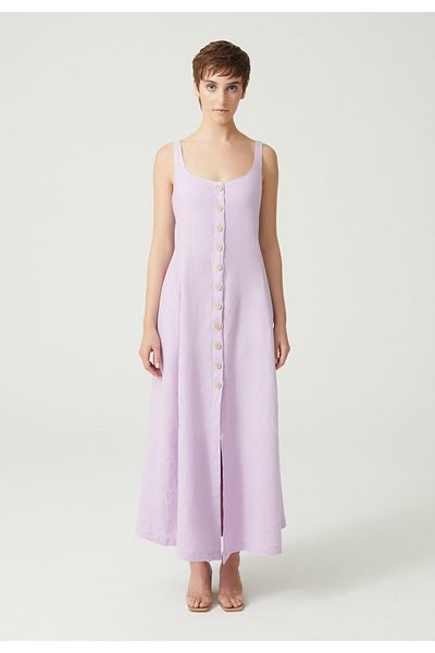 Just Like You Lilac Linen Maxi Dress - Front Button and Straps