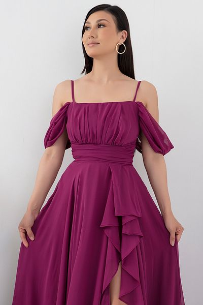 PULLIMM Rochie din șifon cu fustă cu volane și bretele - 1380