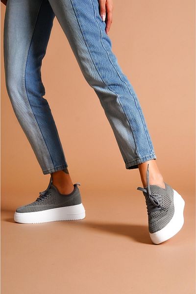Limoya Tricotaje Benito Gri Pantofi de damă cu talpă groasă elastică, pantofi sport pentru femei