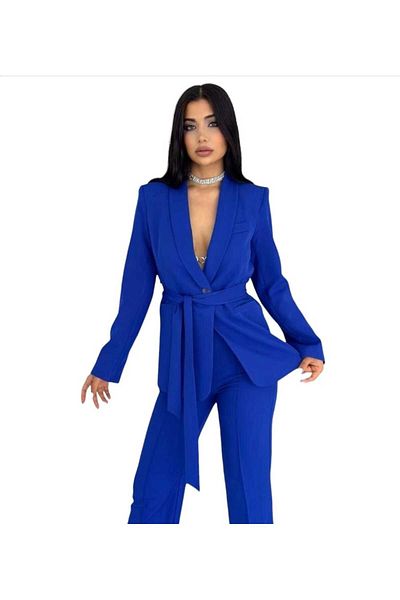 Nilo Women's Suit, Belted Shawl Collar Blazer Jacket Pipe Leg Flexible Pants