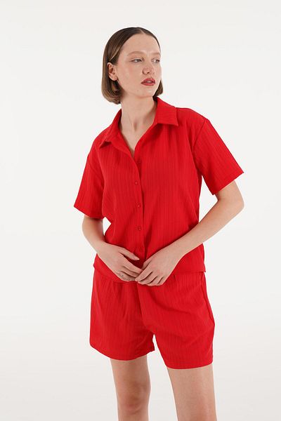 Hipo Trend Red Loose Cut Shirt and Shorts Set