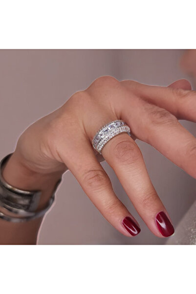 Falaise Accessories Zirkon Taşlı Abiye Yüzük (Gümüş Renk)