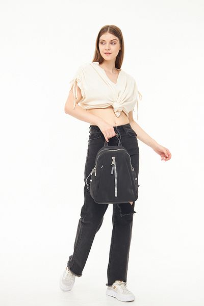 morpelikan Multi-Compartment Black Women's Backpack - Zipper Detailed